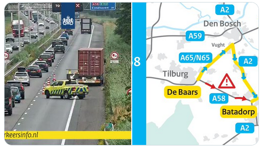 Ellende op A58 na stukken aan vrachtwagen