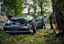 Auto tegen boom op Pannenschuurlaan Oisterwijk
