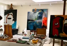 Schildergroep Liesbeth Backelandt en gastexposanten in De Verdieping Moergestel