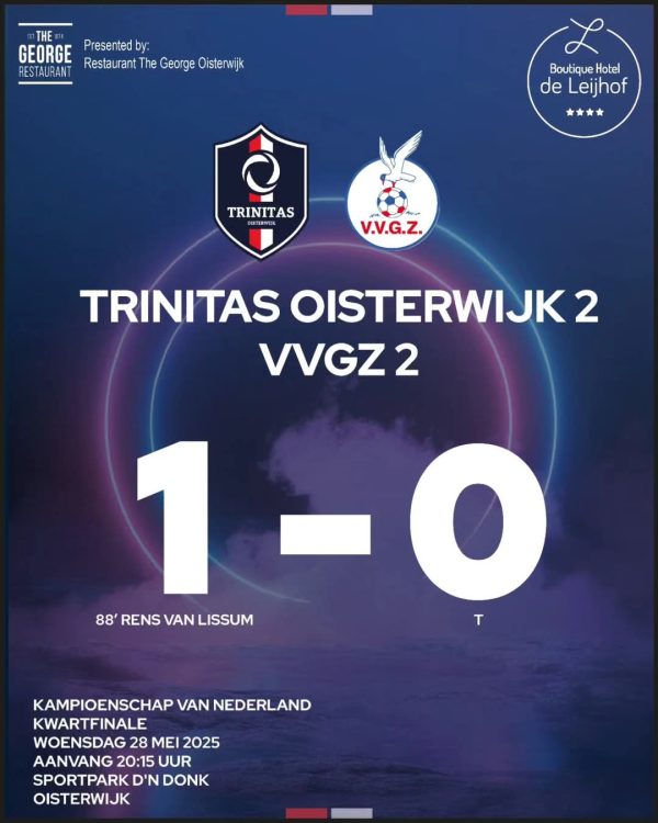 Trinitas 2 Oisterwijk naar halve finale NK voetbal