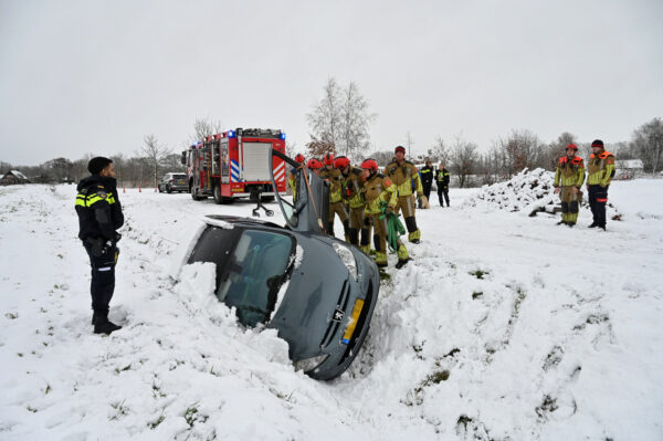 Man vast in auto na wegglijden in sloot Heukelom bij Oisterwijk